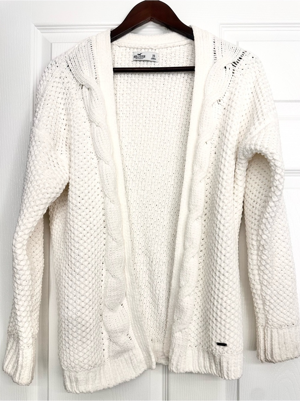 Hollister Ivory Cable-Front Open Knit Cardigan
